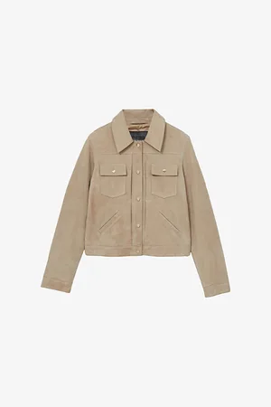 Reiss Womens Patch-Pocket Regular-Fit Suede Trucker Jacket