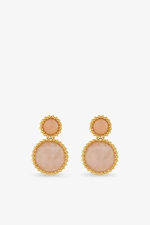 LELET NY Womens Lina Ballchain Yellow Gold-Plated Brass and Rose Quartz Drop Earrings