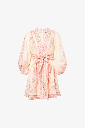 ZIMMERMANN Womens Lucky Plunge-Neck Linen Mini Dress