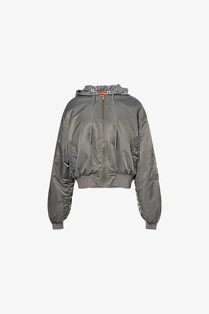 Praying Womens Plaid-Hood Shell Bomber Jacket