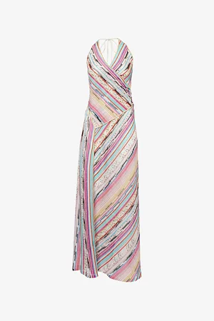 Missoni Womens Striped Halterneck Knitted Midi Dress