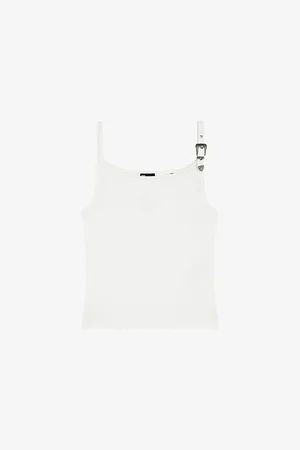 The Kooples Womens Buckle-Embellished Slim-Fit Stretch-Cotton Vest
