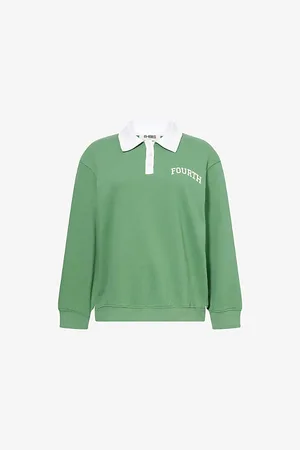 4th & Reckless Womens Clover Logo-Embroidered Cotton-Jersey Polo Sweatshirt