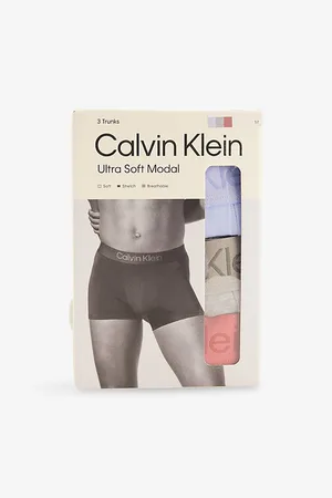 Calvin Klein Mens Soft Modal Logo-Waist Pack Of Three Stretch-Jersey Trunks