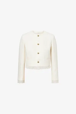 Frame Womens Fringed Cropped Tweed Jacket
