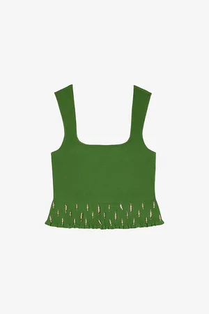 Sandro Womens Fish-Embellished Square-Neck Knitted Top