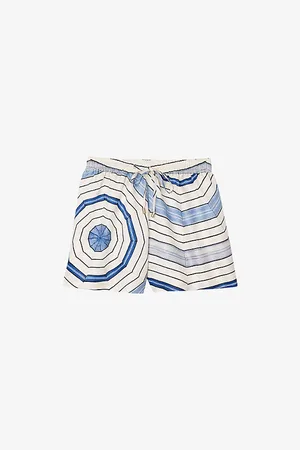 Sandro Womens Spiral-Print Elasticated-Waist Linen-Blend Shorts