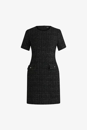 HUGO BOSS Womens Round-Neck Short-Sleeve Tweed Mini Dress