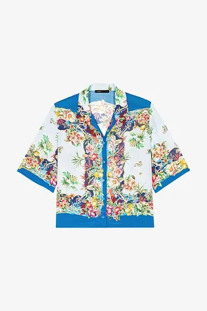 Maje Womens Tropical-Pattern Short-Sleeved Woven Shirt