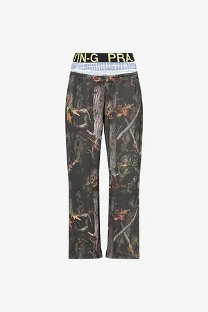 Praying Womens Camouflage-Print Quadruple-Waistband Cotton Jogging Bottoms