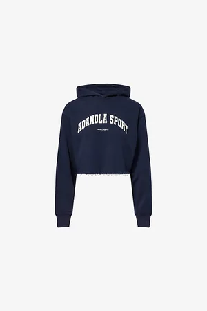 Adanola Womens Raw-Hem Crop Cotton-Blend Hoody