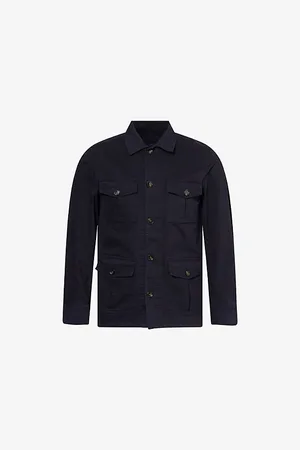 Oscar Jacobson Mens Safari Pointed-Collar Cotton Shirt Jacket