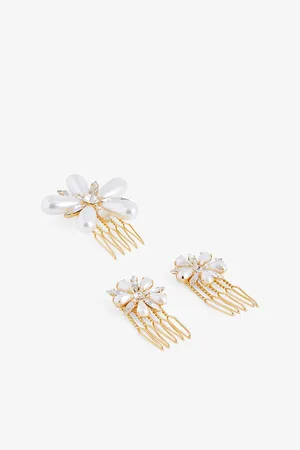LELET NY Womens Annie Crystal-Embellished Metal Hair Comb Clips Set Of Three