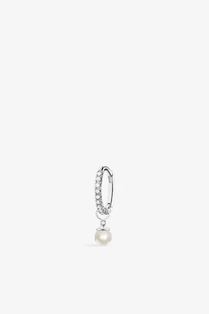 Thomas Sabo Womens Pearl-Pendant Sterling-Silver, Zirconia and Freshwater-Pearl Single Hoop Earring
