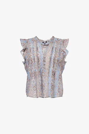 Paige Womens Idris Paisley-Print Flutter-Sleeve Cotton and Silk-Blend Top