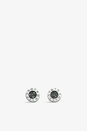 Thomas Sabo Womens Logo-Engraved Sterling-Silver and Zirconia Stud Earrings