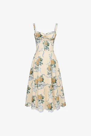 House Of Cb Womens Rosalee Floral-Print Stretch-Cotton Midi Dress