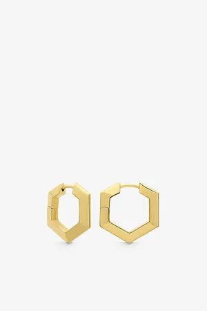 Rachel Jackson Womens Mini Bevelled Hexagon-Shape 22ct -Plated Sterling Silver Hoop Earrings