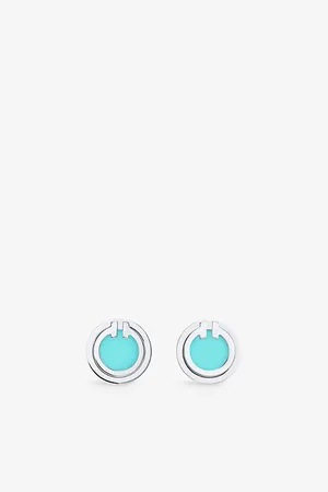 Tiffany & Co. Womens Tiffany T Circle 18ct White-Gold and Turquoise Stud Earrings