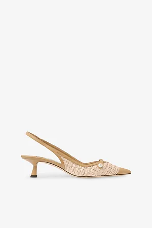 Jimmy Choo Womens Amita 45 Leather and Raffia Heeled Mules