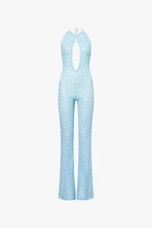 Missoni Womens Halterneck Flared Knitted Jumpsuit