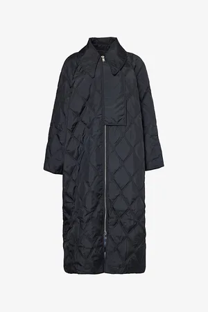 Ganni Womens Pointed-Collar Ripstop Quilted Recycled-Polyester Coat