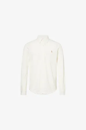 Ralph Lauren Mens Button-Down Curved-Hem Cotton-Piqué Shirt