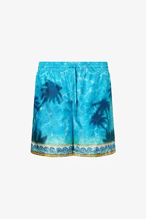 Casablanca Mens Palm-Print Drawstring-Waist Silk Shorts
