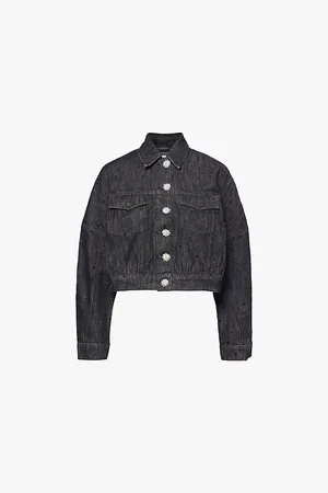 Ganni Womens Sparkle Cropped Relaxed-Fit Organic-Denim Jacket