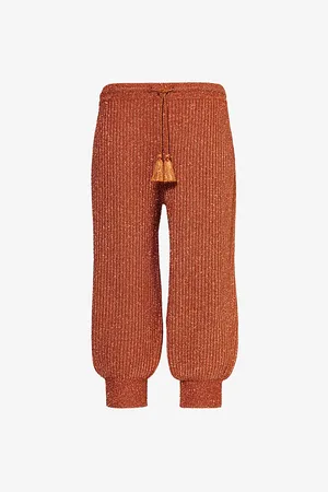 VALENTINO GARAVANI Womens Ribbed Metallic-Weave Crop-Leg Mid-Rise Knitted Trousers