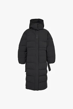 Ganni Womens Funnel-Neck Detachable-Hood Recycled-Polyester Coat