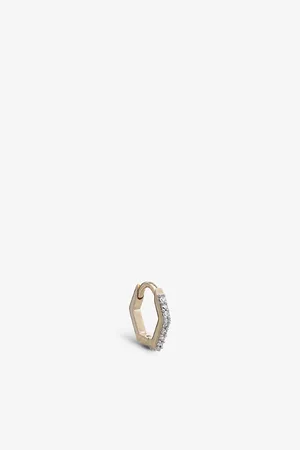 Rachel Jackson Womens Hexagonal 9ct Yellow- and Diamond Single Huggie Hoop Earring