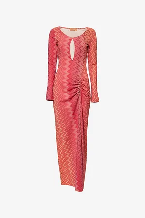 Missoni Womens Chevron Ruched Stretch-Woven Maxi Dress