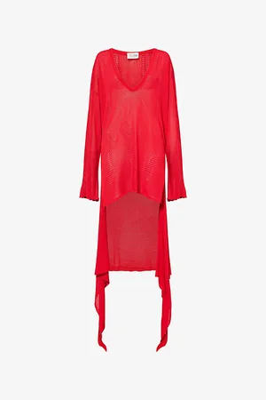 The Attico Womens Asymmetric V-Neck Knitted Mini Dress