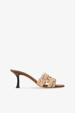 Jimmy Choo Womens Chara 70 Crochet Raffia Heeled Mules