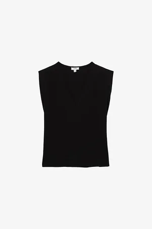 Reiss Womens Dixie Shoulder-Pad V-Neck Cotton Top