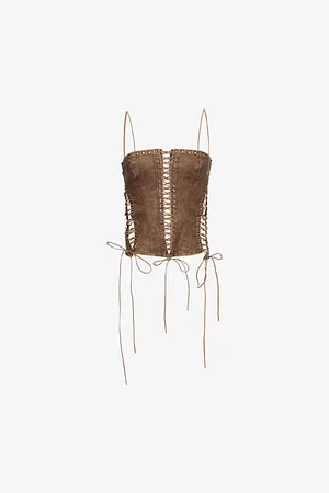 Jaded London Womens Odile Lace-Up Faux-Leather Corset Top