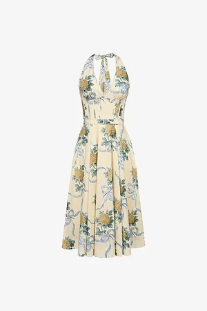 House Of Cb Womens Allena Corset-Bodice Stretch-Cotton Midi Dress