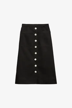 Prada Womens Drill Button-Up Cotton Midi Skirt