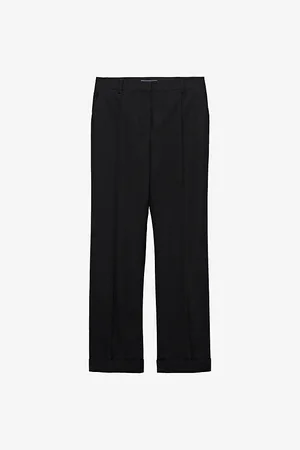 Prada Womens Wide-Leg Logo-Embroidered Wool-Garbadine Trousers