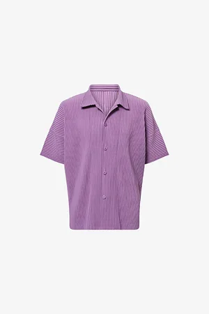 Issey Miyake Mens Pleated Spread-Collar Short-Sleeve Knitted Shirt