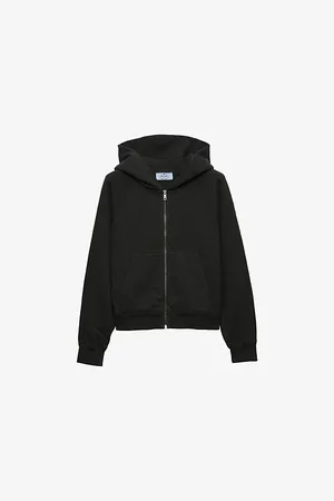 Prada Womens Logo-Patch Zip-Up Cotton Hoody