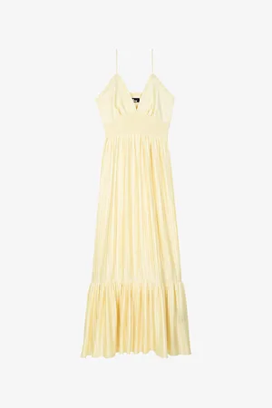 The Kooples Womens V-Neck Smocked-Waist Satin Maxi Dress