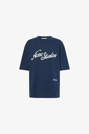 Acne Studios Womens Logo-Embroidery Relaxed Cotton-Piqué T-Shirt