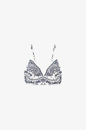 Sandro Womens Bandana-Print V-Neck Cropped Linen-Blend Crop Top