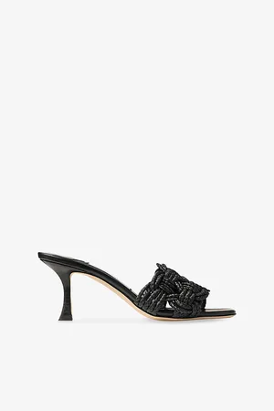 Jimmy Choo Womens Chara 70 Crochet Raffia Heeled Mules