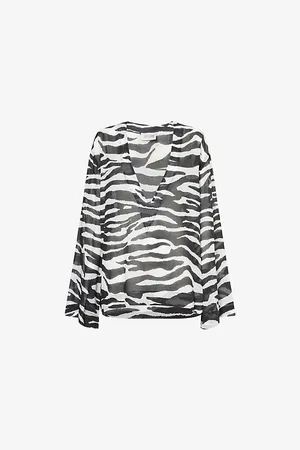 The Attico Womens Zebra Plunge-V-Neck Cotton-Poplin Blouse