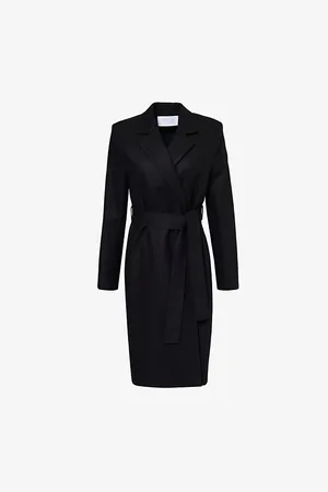 Harris Wharf London Womens Notch-Lapels Self-Tie-Fastening Regular-Fit Wool Coat
