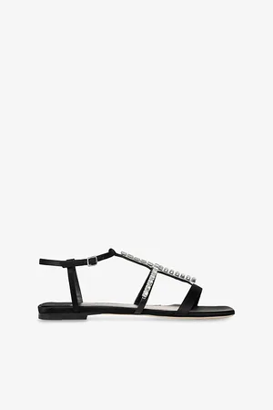 Jimmy Choo Womens Gwyn Crystal-Embellished Flat Satin Sandals