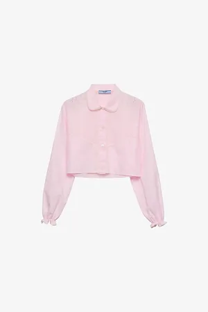 Prada Womens Embroidered Cropped Cotton Batiste Shirt